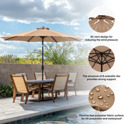 edx WMEDS-UBL-DZ10FT-KK 10-ft Solar 32 LED Lights Patio Umbrella with Tilt Adjustment & UV-Resistant Polyester Fabric