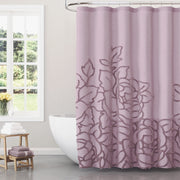 Beautiful by Drew Barrymore Rose Pink Botanical Branch Chenille Cotton Shower Curtain, 72 x 72 Inch