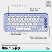 Logitech POP Icon Wireless Keyboard and Mouse Combo, Lilac, Multi-Device Bluetooth, Customizable Keys