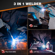 ARCCAPTAIN HELMET004 135A MIG Welder, 110V, 3-in-1 Flux Core/Lift TIG/Stick, IGBT Technology, Large LED Display, Adjustable Settings, Gasless, Red