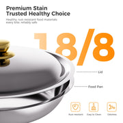 CAMMOO Rose Gold 4 Pack 6QT Round Chafing Dish Set, 18/8 Stainless Steel, Durable Stability, Elegant Finish