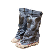 ScarletteEmmy Women's Graffiti Print Canvas Jumper Boots, Stacked Ankle Booties with Folded Cuff, Slip-Resistant Rubber Sole, Lace-Up Closure