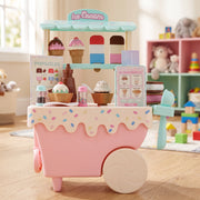 Kid Connection 42-Piece Ice Cream Cart Pretend Play Set with Cones, Popsicles, Toppings, Menu, Tablet, Dress-Up Accessories, Multicolor