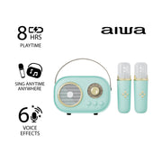 Aiwa Retro Wireless Karaoke Speaker with 2 Wireless Microphones Bluetooth Mint AI6028