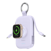 RORRY C2 Portable Charger 5000mAh Power Bank with Built-In Cables for Apple Watch Series 11 to Ultra, iPhone 14 to 17, AirPods, Purple