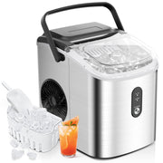 Simzlife ZX-IM-18S-WM-HM Countertop Ice Maker, Portable Bullet Ice Machine with Handle, Removable Basket and Scoop, 26 Lbs/24H, Silver
