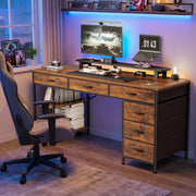 Amadwell 47 in Computer Desk with 6 Fabric Drawers, Reversible Shelves, Adjustable Middle Shelf, Rustic Brown and Black
