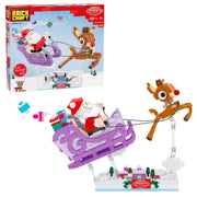 Brickcraft Rudolph The Red-Nosed Reindeer Santas Sleigh Building Kit, 586-Piece Holiday Collectible, Purple Sleigh with Santa and Rudolph Figures