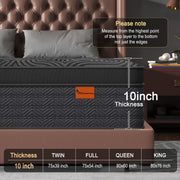 Viscountess Hybrid Queen Mattress, 10 Inch Gel Memory Foam, Individually Pocketed Springs, Medium-Firm, Breathable Cover