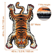 Stitchworn Tibetan Tiger Area Rug, 5x3.3 ft, Tufted High Pile, Machine Washable, Nonslip TPR Backing, Orange, STN-ARUG-XZH-OR-L152