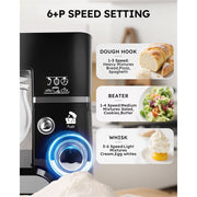 Casualife Hoolly Stand Mixer, 6.5-QT 6-Speed Tilt-Head Kitchen Stand Mixer with Dough Hook, Wire Whip & Beater