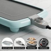 Ovente Electric Griddle, 16 x 10 Inch Non-Stick Cooking Surface, Adjustable Thermostat, Portable Indoor Grill, Blue, GD1610LBL