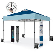 Alpha Joy 10x10ft Pop-up Canopy, One-Button Setup, Waterproof Polyester with UPF 50+, Adjustable Height, Blue & Light Blue