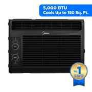 Midea MAW05M1WBL-T 5,000 BTU Mechanical Window Air Conditioner, Black, Covers Up to 150 Sq. Ft., Easy Installation