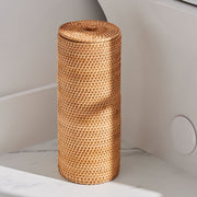 Better Homes & Gardens Floor Standing Toilet Paper Holder with Lid, Rattan, Honey Color, Holds Four Rolls
