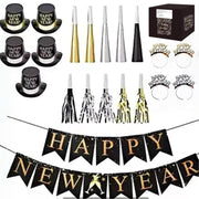 New Years Eve Party Supplies for 10, New Year Eve Celebration, Includes - 21 Pieces, 5 Top Hats, 5 Tiaras, 5 Blowing Horns, 5 Squawkers and 1 Banner