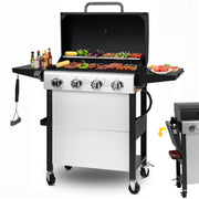 Seizeen 4000BTU Propane Stainless Steel 4-Burner BBQ Grill w/Foldable Side Table, Silver