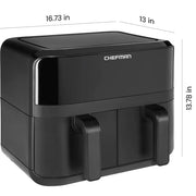 Chefman RJ38-SQPF-45TDB TurboFry Digital Touch Dual Basket Air Fryer XL 9 Quart 1500W Black
