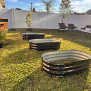 SnugNiture TYHC421 Galvanized Raised Garden Bed Set, 3-Pack, Oval Metal Planter Boxes, Brown Wood Grain, 46x24x12 in
