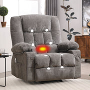 JONPONY XL-1149 Manual Recliner Chair with Heat and Massage Function, Ergonomic Rocker Sofa with USB Port and Cup Holders, Grey
