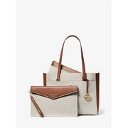 Michael Kors Maisie 3-in-1 Large Top Zip Tote Bag with Crossbody Pouch and Wristlet, Vanilla Brown, 35T1G5MT7B-149