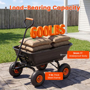 Firstness Garden Dump Cart, 600 lb Capacity, 4 Cu.ft Polypropylene Bin, Heavy-Duty Steel Frame, 10-Inch Pneumatic Tires, Black
