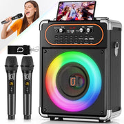 JYX S68-WM-ZLX Karaoke Machine, Portable Bluetooth Speaker System with 2 UHF Wireless Microphones, 6.5-Inch Subwoofer, DJ Lights, Reverb Adjustment, 24-Hour Battery, Black