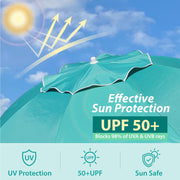 AMMSUN 6.5ft Sports Beach Umbrella with UPF 50+ Sun Protection, Adjustable Tilt and Height, Steel Tripod Stand, Green, AM76008-LC