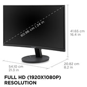 ViewSonic VA2416C 24 Inch Curved Monitor, 1500R Curvature, Full HD 1080p IPS, 100Hz Refresh Rate, HDMI and DisplayPort, Black