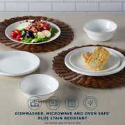 Corelle Hushed Lines 12-Piece Dinnerware Set, Durable Triple-Layer Vitrelle Glass, Oat Beige, Service for 4, 3606AB