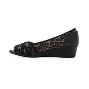 Cliffs By White Mountain Women's Boldest Peep Toe Wedge Sandals, Tan Leopard Nylon, 1.5-Inch Heel, Size 9.5 Wide, C39081WLPRD