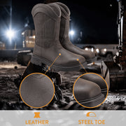 Herman Survivors Men's Granite Steel Toe Work Boots, Buffalo Leather and Air Mesh, Slip-On, Slip- and Oil-Resistant Rubber Outsole, Mid-Calf