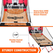 Medal Sports Hall of Games Indoor Arcade Basketball Game, 84 in Steel Frame, EZ-Fold X-Leg, Dual 12 in Steel Rims, Electronic LED Scoring, Includes 4 Size 3 Basketballs
