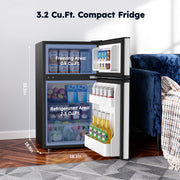 Simzlife RF-S 3.2 Cu Ft Two Door Mini Refrigerator w/Freezer, Adjustable Removable Glass Shelves, Silver