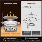 Warmounts 5QT 4 Pack Gold Accent Stainless Steel Chafers and Buffet Warmers Sets w/Glass Lid