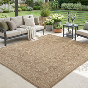 SIXHOME Farmhouse Medallion Outdoor Rug, Water-Resistant Polypropylene Weave, UV Resistant, Non-Slip Backing, Brown, 5'x7'
