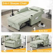 Ktaxon 3-in-1 Single Sofa Bed Convertible Sleeper Chair with Lumbar Pillow for Home Light Green