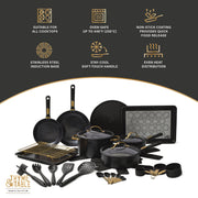 Thyme & Table TT2091R 32-Piece Aluminum Ceramic Non-Stick Cookware Set - Black Pots and Pans