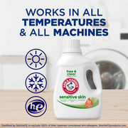 Arm & Hammer Sensitive Skin Liquid Laundry Detergent, Hypoallergenic, Free & Clear, Baking Soda Enhanced, 105 fl oz, 105 Loads