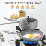 Michelangelo Stone Cookware Set, 10 Piece, Ultra Nonstick Granite Coating, Aluminum Pots and Pans, Oven Safe to 400F, Induction Compatible