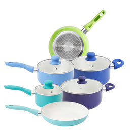 Gibson Home Ancona 10-Piece White Ceramic Non-Stick Cookware Set, Cool