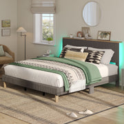 Bestier B701293C-GREY King Size LED Corduroy Upholstered Bed Frame with Adjustable Storage Headboard, Gray