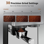 LifeImpree Espresso Machine with Grinder, 20 Bar Pressure, 1550W Fast Heating, Powerful Milk Frother Steam Wand, 30 Grind Settings, Portafilter for Capsules, Silver, CM7207CB