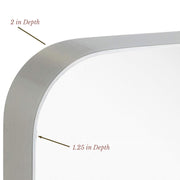 Hamilton Hills Polished Metal Wall Mirror, Contemporary Silver Stainless Steel Frame, 24 in x 36 in, Rectangular with Rounded Corners and Beveled Edges