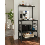 Cheflaud BACKER_RACK666 Kitchen Baker's Rack Storage Shelf Microwave Cart Oven Stand with Side Hooks 4 Tier Shelves, Black