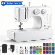 BCOOSS Mechanical Sewing Machine, Beginner Friendly, 45 Built-in Stitches, Dual Needle, Dual Speed, White, UFR-818