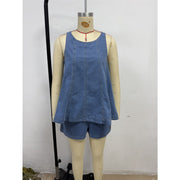 Sajhfgsklg Womens Sleeveless Denim Short Set, Loose Casual Two Piece Summer Outfit, Blue, Size S