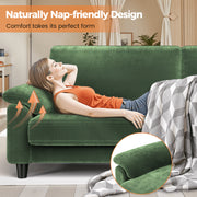 HOMSHADE Corduroy Sofa, 83-Inch, Ultra-Deep 22-Inch Seat, Green, Solid Wood Frame, Tool-Free Assembly, Includes 2 Pillows