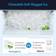 Aeitto CB22C Nugget Ice Maker Countertop, 55 lbs/Day, Chewable Ice Maker, Rapid Ice Release in 5 Mins, Auto Water Refill, Self-Cleaning, Stainless Steel Housing Ice Machine