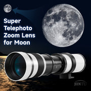JINTU 420-1600mm f/8.3 HD Manual Telephoto Zoom Lens with 2X Teleconverter, White, Compatible with Canon EOS DSLR Cameras